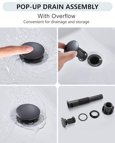 Midanya Waterfall Bathroom Faucet 1 Hole,Oil Rubbed Bronze | with 24” Hoses,Pop Up Drain,6” Deck Plate,for 1 or 3 Hole Vanity,Lavatory,RV,Single Handle Bathroom Sink Faucet,NSF Certified - color: Bronze