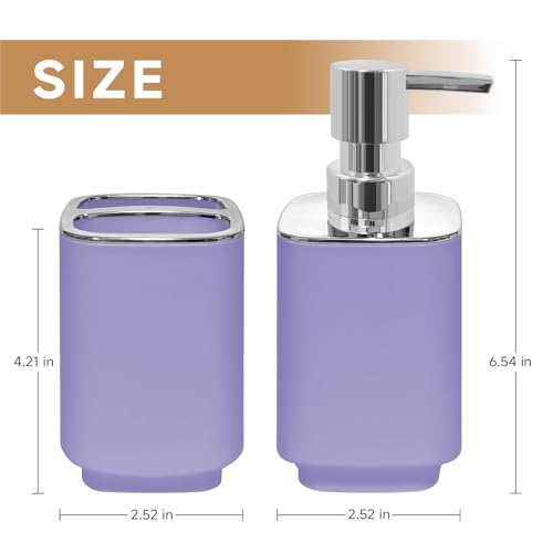 2Pcs Lavender Bathroom Set, Square Boho Soap & Toothbrush Holder Set | Thick shatterproof ABS, electroplated rust-proof pump, drip-free, multi-slot holder, dustproof lids, easy-clean - color: Lavender, size: 2PCS