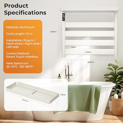 Electric Heated Towel Rack with Removable Top Shelf, Wall Mounted Bathroom Towel Warmer & Drying Rack, 158°F Fast Heating with Touch Screen Timer, Home Spa Towel Holder, Matte Black / Cream White