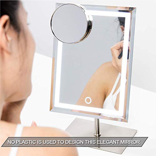 Waneway Lighted Makeup Vanity Mirror with 80 LEDs Lights and 10X Magnification Spot Mirror, Light up Dressing Table Cosmetic Mirror, 3X Brighter Dimmable Lighting, Full Metal Sleek Design,Satin Nickel