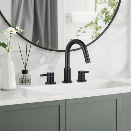 8 Inch Bathroom Faucet 3 Hole ORB Pull Down Bathroom Sink Faucet | Stainless Steel,Pull Down Sprayer,Oil Rubbed Bronze ,3 hole Widespread,Pop-up Drain,Water Supply Hoses,Two Water Flow Modes - color: A-Oil Rubbed Bronze