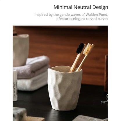 Handmade Undulating Beige Ceramic Toothbrush Holder, Earthy Text | Organic Wave Shape, Speckled Pottery Feel, Matte Textured Surface, Minimal Natural Decor, Bathroom Vanity And Desk Organizer