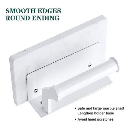 Hoimpro Toilet Paper Holder Wall Mounted, Marble Tissue Roll Rack | White | Natural Marble Shelf Hand Paper Roll Holder, for Bathroom Kitchen Washroom Bedroom Aluminum - color: White