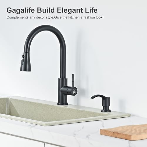 Kitchen Sink Soap Dispenser with 17 Ounce Large Bottle, G080B | Matte Black, Built in Sink Soap Dispenser, Soap Dispenser for Kitchen Sink, Refill from Top - color: Matte Black, size: with Bottle