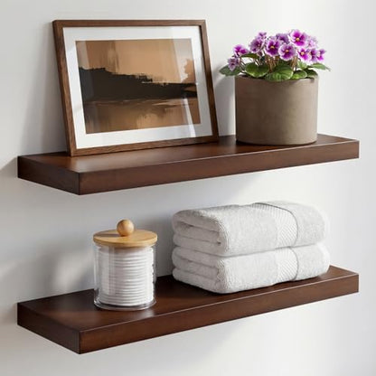 Walnut 20 inch Floating Shelf, High End Solid Real Wood 20inch Floating Shelves for Wall Mounted, Dark Brown 20 inches Long Floating Shelves, Heavy Duty Bracket, 20 X 6.5 X 1.75 in, Set of 2 - color: American Walnut - Satin Dark Tone, size: 20 inch