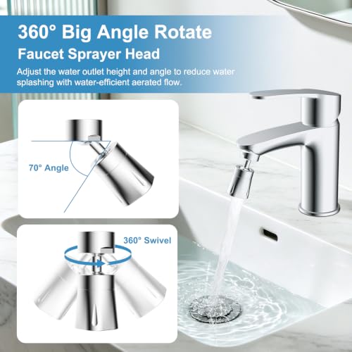 Faucet Aerator 4 Modes, 360° Swivel Faucet Sprayer Head Attachment, Chrome | NSF/ANSI/CAN 372 Certified, 55/64" Bathroom& Kitchen Sink Faucet Head, 2 Big-Angle Rotating Metal Joints, 15/16" Male Adapter - color: Chrome, style: 2 Swivel Joints