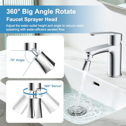Faucet Aerator 4 Modes, 360° Swivel Faucet Sprayer Head Attachment, Chrome | NSF/ANSI/CAN 372 Certified, 55/64" Bathroom& Kitchen Sink Faucet Head, 2 Big-Angle Rotating Metal Joints, 15/16" Male Adapter - color: Chrome, style: 2 Swivel Joints