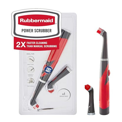 Rubbermaid Reveal Power Scrubber with Multi-Purpose & Grout Head, Cordless Electric Battery Powered Scrub Brush, Water Resistant, for Home/Kitchen/Bathroom/Grout/Tile/Shower/Tub - style: 3 Piece Kit