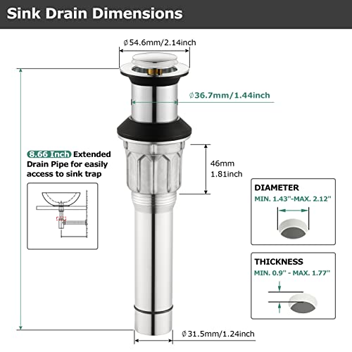 All Metal Bathroom Sink Drain Without Overflow, Vessel Sink Drain Lavatory Vanity Pop Up Drain Stopper 304 Stainless Steel & Brass Strainer Basket, Chrome, 2108601 - color: Chrome, style: Without Overflow