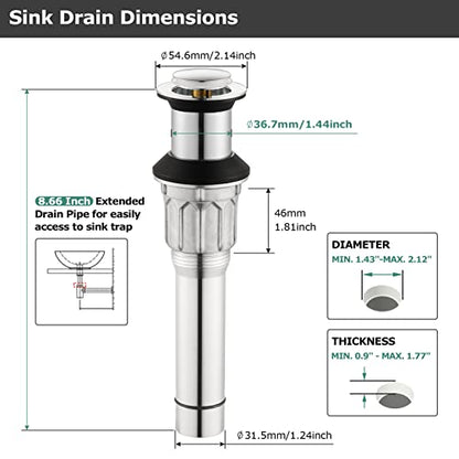 All Metal Bathroom Sink Drain Without Overflow, Vessel Sink Drain Lavatory Vanity Pop Up Drain Stopper 304 Stainless Steel & Brass Strainer Basket, Chrome, 2108601 - color: Chrome, style: Without Overflow