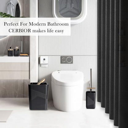 CERBIOR Bamboo Bathroom Accessory Set with Shower Curtain,Black,20PCS | Spiral Set Includes Shower Curtain,Soap Dispenser, Toothbrush Holder, Toothbrush Cup, Soap Dish for Decorative and House Gift - size: Bath Set+Shower Curtain, style: Black