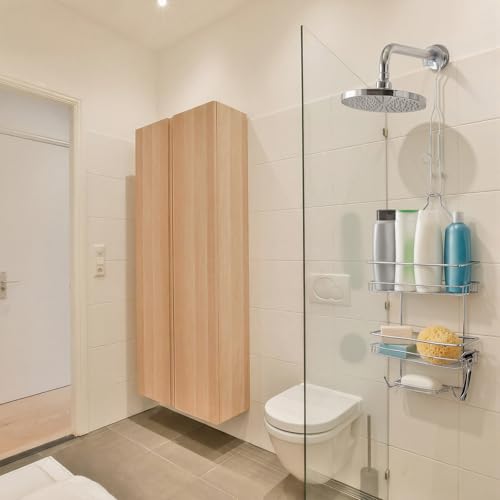 LEIFIDE 2 Pack White Shower Caddy Extender Hooks 11 Inch | Iron Bathroom Hanging Hooks with U-shaped Non-slip Mats Rustproof Waterproof Shower Organizer Extension No Drilling