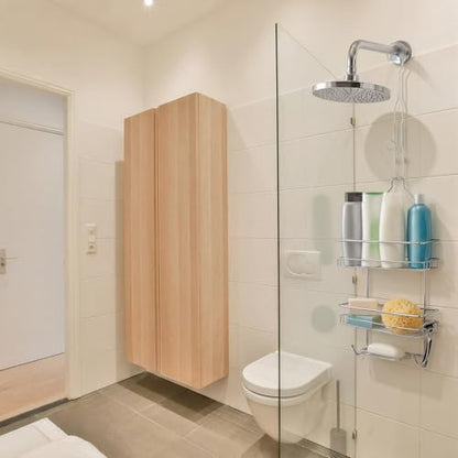 LEIFIDE 2 Pack White Shower Caddy Extender Hooks 11 Inch | Iron Bathroom Hanging Hooks with U-shaped Non-slip Mats Rustproof Waterproof Shower Organizer Extension No Drilling
