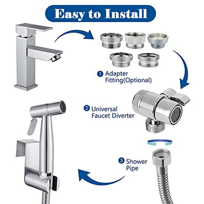 Sink Sprayer Hose Attachment for Faucet, Faucet Head Replacement with 5 Adapters, 59" Hose and Holder - for Feminine Hygiene, Baby Diaper Cleaning & Pet Bathing