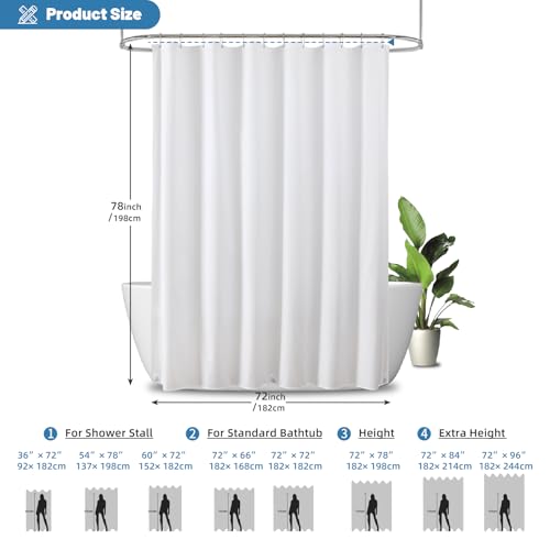 1 Pack Long Water-Repellent Fabric Shower Curtain Liner,72x78 White | 100% polyester, 3 Magnets, Rustproof Grommets & Weighted Hem, quick-dry, machine washable, hotel quality for bathroom - color: White, size: 72"W x 78"L (Pack of 1)