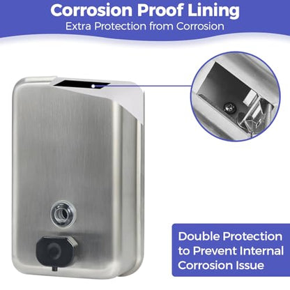 Stardrix Heavy Duty Stainless Steel Wall Mount Soap Dispenser, 1100ml/37oz, with Corrosion Proof Lining and Anti-Leak Pump for Commercial & Home Bathroom Kitchen(Vertical) - size: Vertical