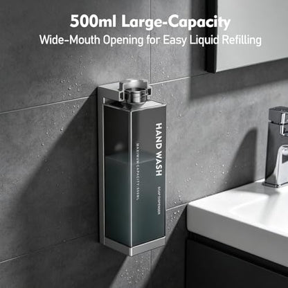 Wall Mounted Lockable Shampoo and Conditioner Dispenser | 17oz Large Pump Head No Drill Refillable ABS Plastic Bottle For Bathroom Shower Commercial Use Silver 1 Pack - color: Silver, size: 1
