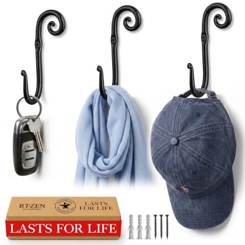 Classic Farmhouse Wall Mount Multi-Use Wrought Iron Hook Set (3 Pack) | Decorative Rustic Metal Handcrafted Bathroom, Entreyway Home Decor Hooks Suitable for Coats, Towels, Robe or Hat Hanging - style: J-Hook Swirl