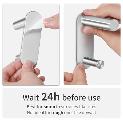 9 Inch Adhesive Towel Bar - Stainless Steel Stick on Towel Rack for Bathroom, No Drilling Towel Holder with 2 Hooks, Brushed Nickel - color: Brushed Nickel, size: 9 inch