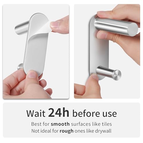 24 Inch Adhesive Towel Bar - Stainless Steel Stick on Towel Rack for Bathroom, No Drilling Towel Holder with 2 Hooks, Brushed Nickel - color: Brushed Nickel, size: 24 inch