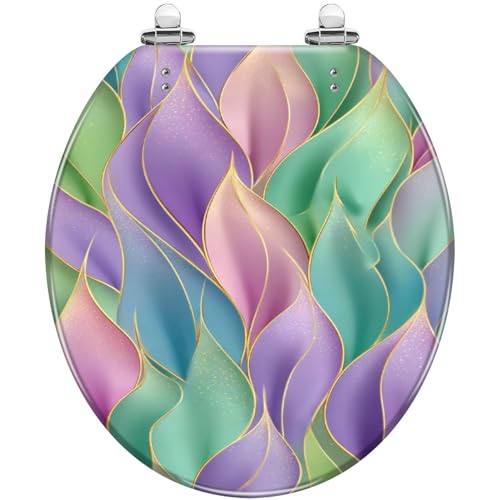 Round Resin Toilet Seat, Quietly Close Quick Release Hinges Cover | Toilet Lid Cover Easy to Clean and Install, Opulent Mosaic Pearlescent Glow Gold Accents Heavy Duty Toilet Seat - color: pattern6, size: O-shape