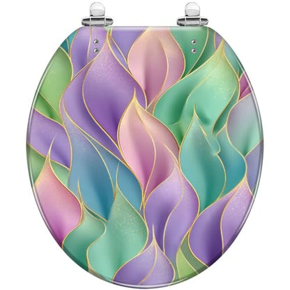 Round Resin Toilet Seat, Quietly Close Quick Release Hinges Cover | Toilet Lid Cover Easy to Clean and Install, Opulent Mosaic Pearlescent Glow Gold Accents Heavy Duty Toilet Seat - color: pattern6, size: O-shape
