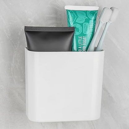 Multipurpose Wall Mount Toothbrush Holder, Self Adhesive Toothbrush Storage Organizer for Shower, Toothbrush Hanger for Toothpaste, Comb, Facial Cleanser (White)