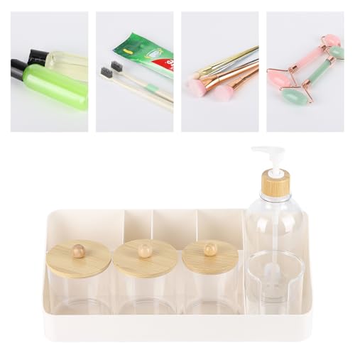 Bathroom Organizers and Storage - 3 Pcs Qtip Holder 1 Set Mouthwash Dispenser with Cup Electric Toothbrush and Toothpaste Holde for Bathroom Accessories Organization Counter Vanity Storage