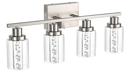 MELUCEE 4-Light LED Bathroom Lighting Fixtures Brushed Nickel,3000K-6000K | Dimmable LED Vanity Light for Bathroom Bathroom Wall Lights with Crystal Bubble Clear Glass Shade, Built-In LED Chips - color: Brushed Nickel, size: LED-4 Lights