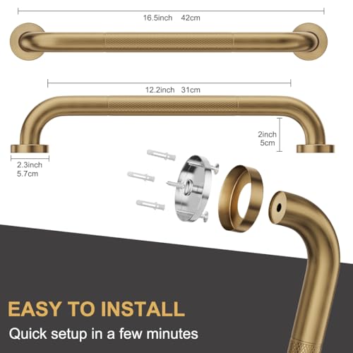 FANHAO 2 Pack Shower Grab Bar, 16 Inch Stainless Steel Bathroom Grab Bar with Anti-Slip Knurled Grip, Heavy Duty Shower Handle Bath Handle, Safety Bars for Elderly Handicapped (Champagne Bronze)