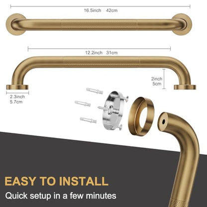 FANHAO 2 Pack Shower Grab Bar, 16 Inch Stainless Steel Bathroom Grab Bar with Anti-Slip Knurled Grip, Heavy Duty Shower Handle Bath Handle, Safety Bars for Elderly Handicapped (Champagne Bronze)