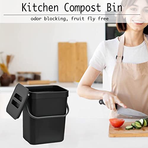 LALASTAR Countertop Compost Bin with Lid, Hanging Small Trash Can with Lid Under Sink for Kitchen, Food Waste Bin for Countertop, Mountable Garbage Can for Bathroom, RV, 5L/1.3 Gal, Black - color: Black