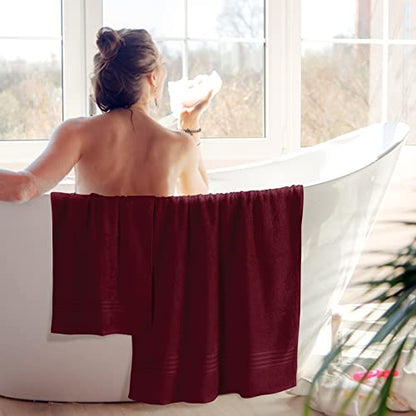 BOUTIQUO 6 Pack Cotton Towel Set, Contains 2 Bath Towels 28x55 inch, 2 Hand Towels 16x24 inch & 2 Wash Coths 12x12 inch, Ideal Everyday use, Ultra Soft Compact & Lightweight - Burgundy - color: Burgundy, size: 6 Pack Set