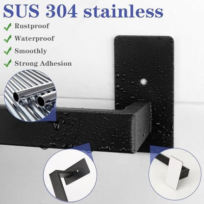 5 Pieces Self Adhesive Bathroom Hardware Set-SUS304 Stainless Steel-Towel Rack Set Include 16″Towel Bar+Toilet Paper Holder+3 Towel/Robe Hooks Bathroom Accessory (Matte Black, 16 in) - size: 16 IN