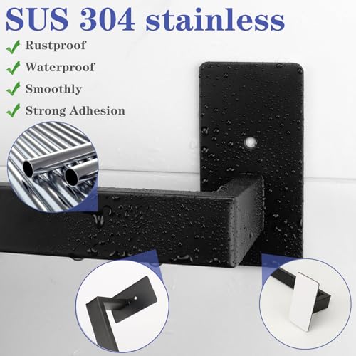 5 Pieces Self Adhesive Bathroom Hardware Set-SUS304 Stainless Steel-Towel Rack Set Include 24″Towel Bar+Toilet Paper Holder+3 Towel/Robe Hooks Bathroom Accessory Towel Bar Set (Black, 24 in) - size: 24 IN