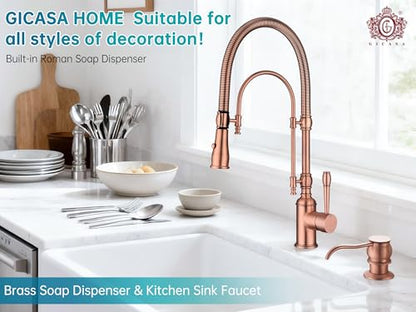 Brass Kitchen Soap Dispenser, Red Copper in Sink Liquid Dish Soap Dispenser with High Capacity 500ML （17oz） ABS Bottle, Under Sink Hand Metal Dispenser Pump - color: Red Copper, size: Without Hose