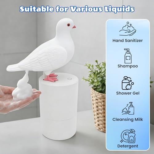 Automatic Foaming Pigeon Soap Dispenser, White Dove Design, 300ml, ABS | Refillable Foam Dispenser for Kitchen, Bathroom, Hall