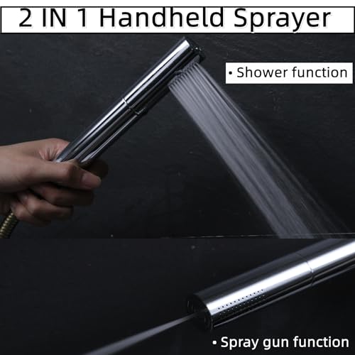 AYIVG Chrome Finish Round Brass 2 In 1 Function High Pressure Handheld Shower Head Sprayer Hand Shower Wand with 59 Inch Hose For Bathroom Shower System - color: Chrome