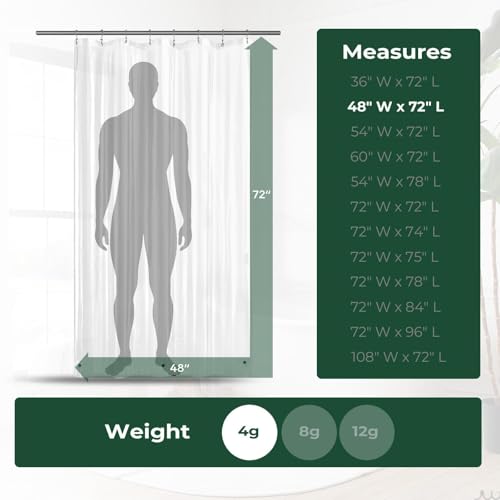 Clear Shower Curtain Liner with Side Suction Cups, Premium PEVA Plastic Shower Liner with 3 Magnets, Waterproof Bathroom Curtain, 48 x 72, Clear - color: 1. Clear, size: 48"W x 72"L (Pack of 1)