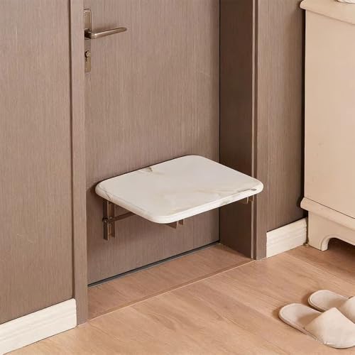 Folding Wall-Mounted Shoe Changing Stool, High-End Entrance Hall Foyer Chair, Invisible Bathroom Folding Stool (White) - color: White