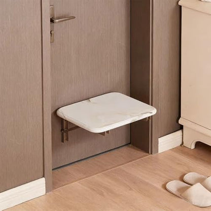 Folding Wall-Mounted Shoe Changing Stool, High-End Entrance Hall Foyer Chair, Invisible Bathroom Folding Stool (White) - color: White