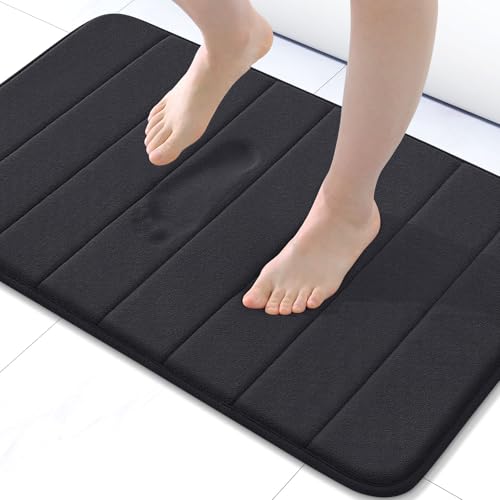 Buganda Memory Foam Bath Mat 24 x 16, Ultra Soft Absorbent Bathroom Rugs | Black, Machine Washable Quick Dry Bath Mats for Bathroom Floor, Shower and Tub, Home Decor Accessories - color: Black, size: 24" X 16"