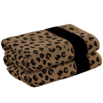COTTON CRAFT Cheetah Bath Towel - 2 Pack 100% Cotton Animal Print Towels | Large 30x52 inches Leopard Africa Safari Jacquard Terry Towel - 550 GSM Soft Absorbent Luxurious Bathroom Shower Spa Towels - color: 2 Pack Bath Towel