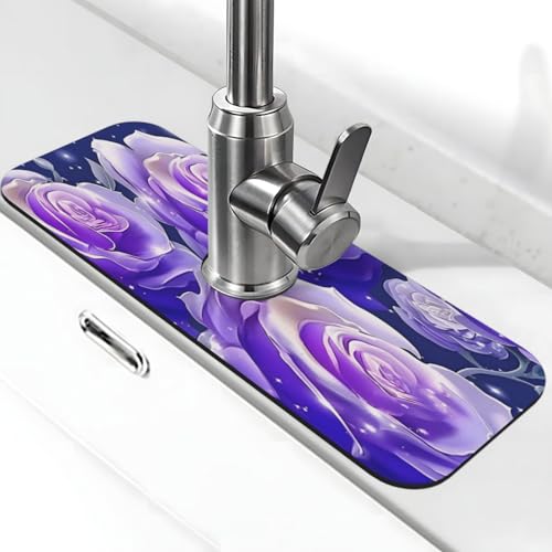 Blue Purple Rose Kitchen sink faucet pad, strong water absorption, anti slip, easy to clean, very suitable for splash and drip prevention, suitable for kitchens and bathrooms - color: Blue Purple Rose
