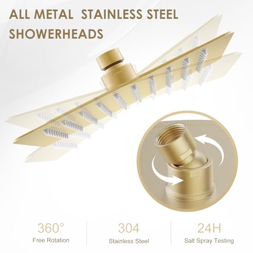 8 Inch Rain Shower Head Brushed Gold - All Metal Stainless Steel 304, Ultra Thin Design, Square Rainfall Showerheads Modern Bathroom - Full Body Coverage Bath Shower - color: Brushed Gold, size: 8 Inch Square
