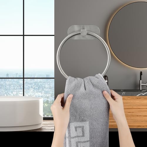 Self Adhesive Towel Ring and Toilet Paper Holder, No Drilling Stainless Steel Bathroom Hardware Set, Sturdy Bathroom Accessories for Home or Kitchen, Wall Mounted (Brushed Nickel) - color: Brushed Nickel