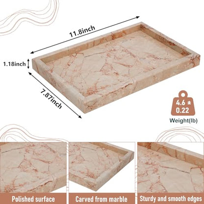 Marble Bathroom Tray,Pure Natural Vanity Tray | Marble Trays for Kitchen Counter Non-Ceramic/Non-Resin,Stone Tray 12 x 8 inch (Pink ) ﻿ - color: Pink