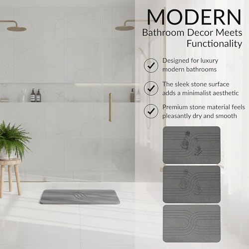 Quick Dry Stone Bath Mat – Diatomaceous Earth Foot Pad, Super Absorbent Hard Shower Rug – Modern Anti-Slip Design for Bathroom Floor, 23.6x15.3in, Deep Charcoal – The Nexus - color: The Nexus (Deep Charcoal)
