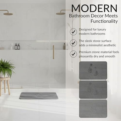 Quick Dry Stone Bath Mat – Diatomaceous Earth Foot Pad, Super Absorbent Hard Shower Rug – Modern Anti-Slip Design for Bathroom Floor, 23.6x15.3in, Deep Charcoal – The Nexus - color: The Nexus (Deep Charcoal)