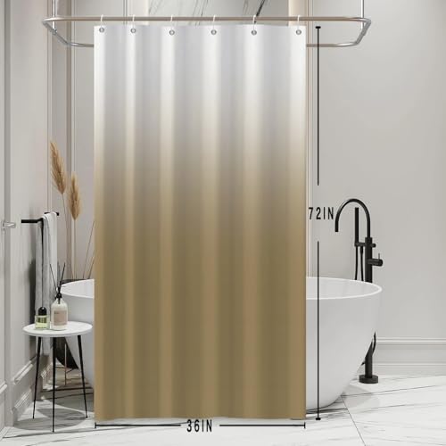 Ombre Brown Stall RV Shower Curtain with Hooks 36x72inches | Machine Washable Waterproof, Modern Solid Boho Gradient, Bathroom Dorm Hotel Room Divider, Easy to Install, Window Curtain - color: Brown, size: 36"W x 72"L (Pack of 1)
